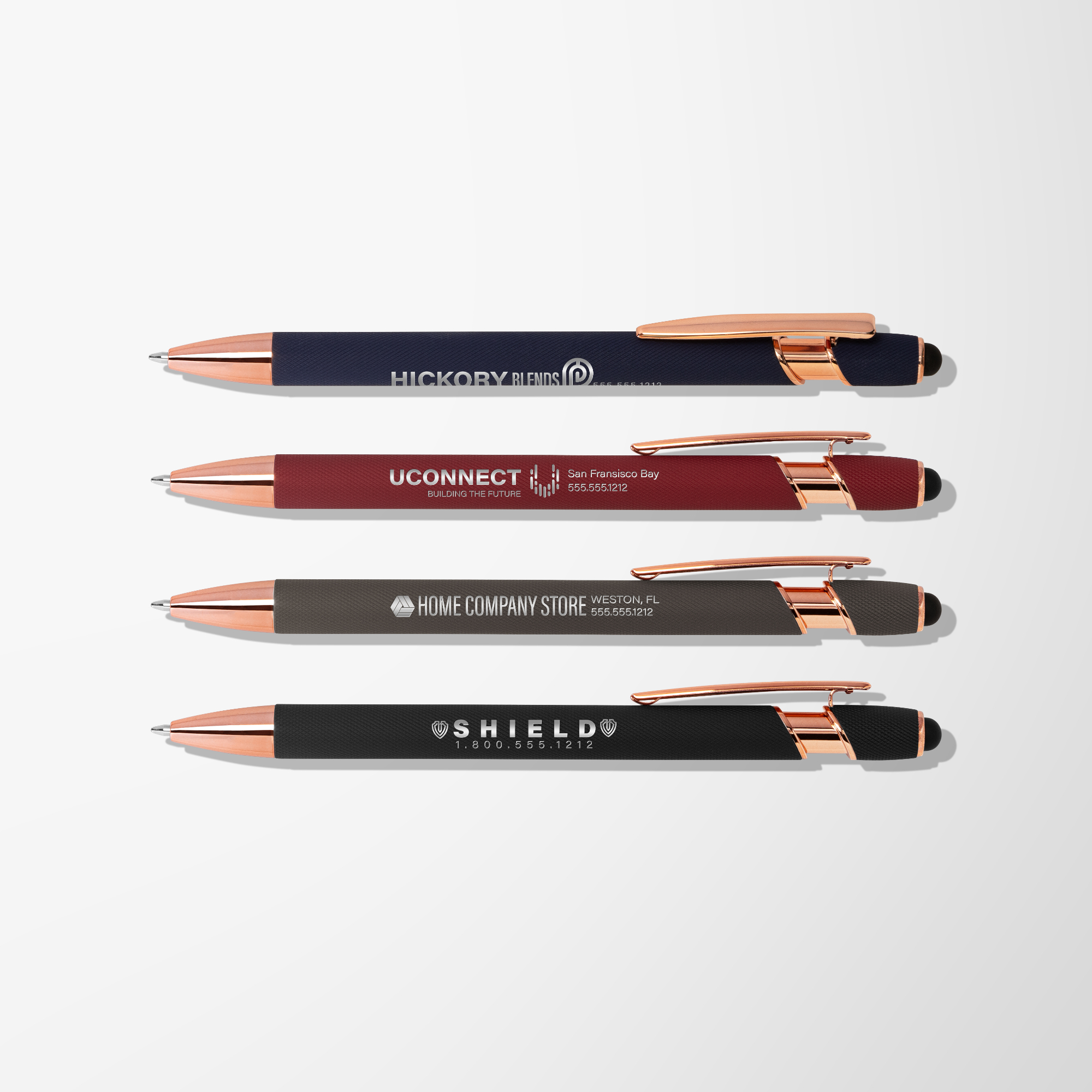 promotional-textured-alpha-stylus-pen-with-rose-gold-trim-with-logo