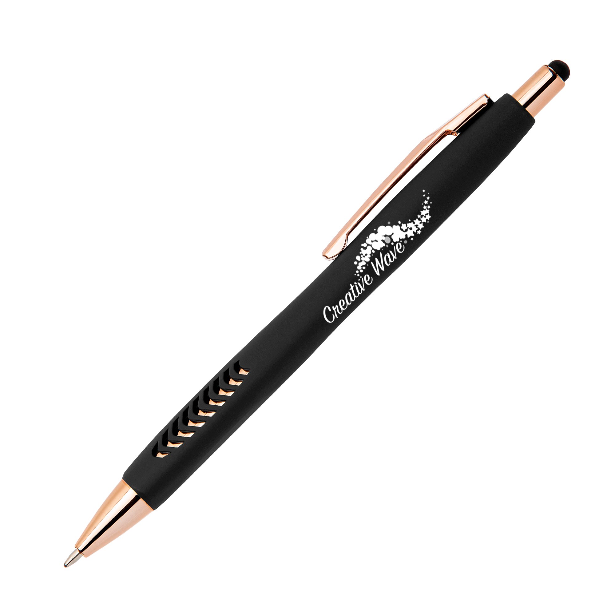 Custom Soft Touch Basilia Stylus Pen with Rose Gold Trim CA