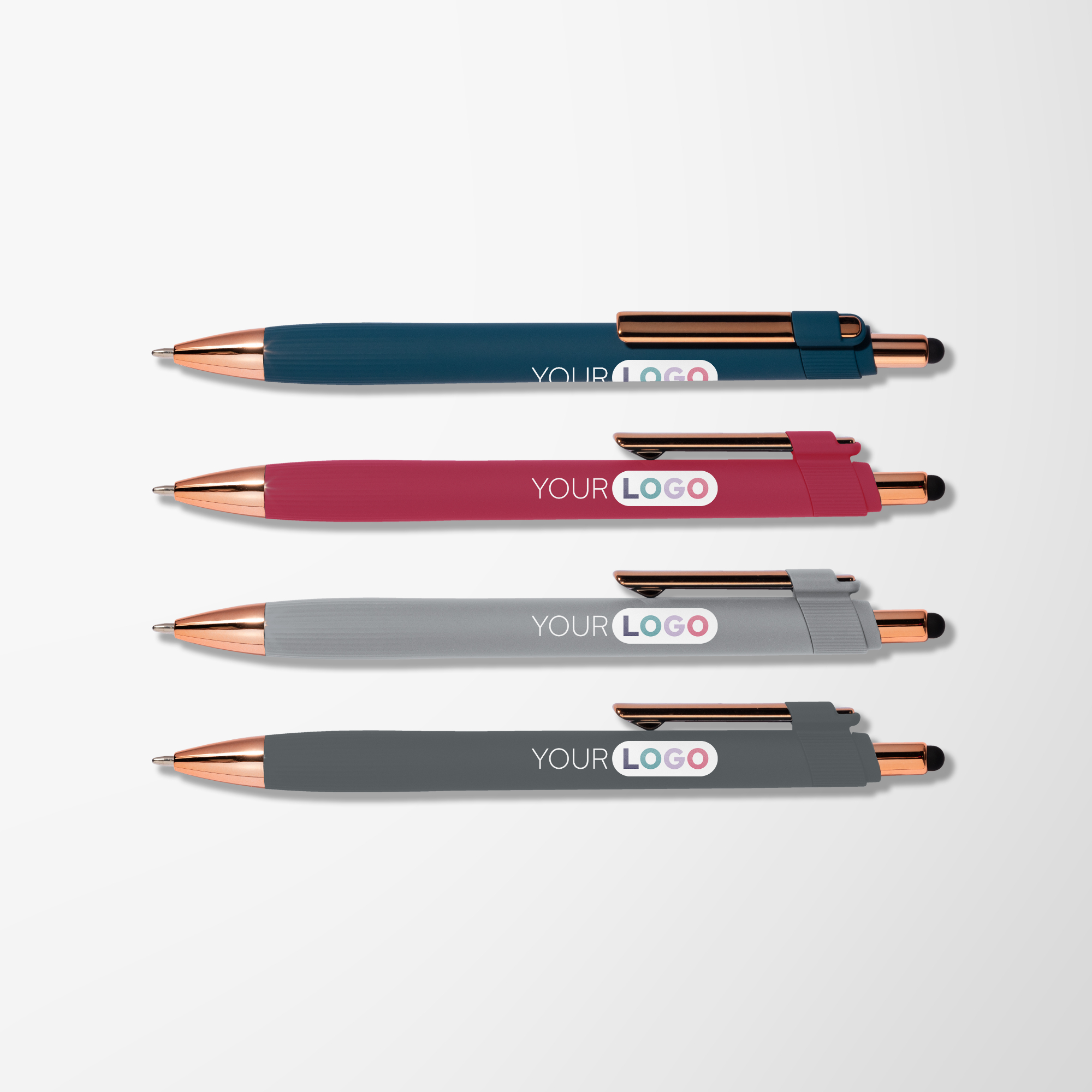 Promotional Full Colour Monroe Stylus Pen with Rose Gold Trim with Logo ...