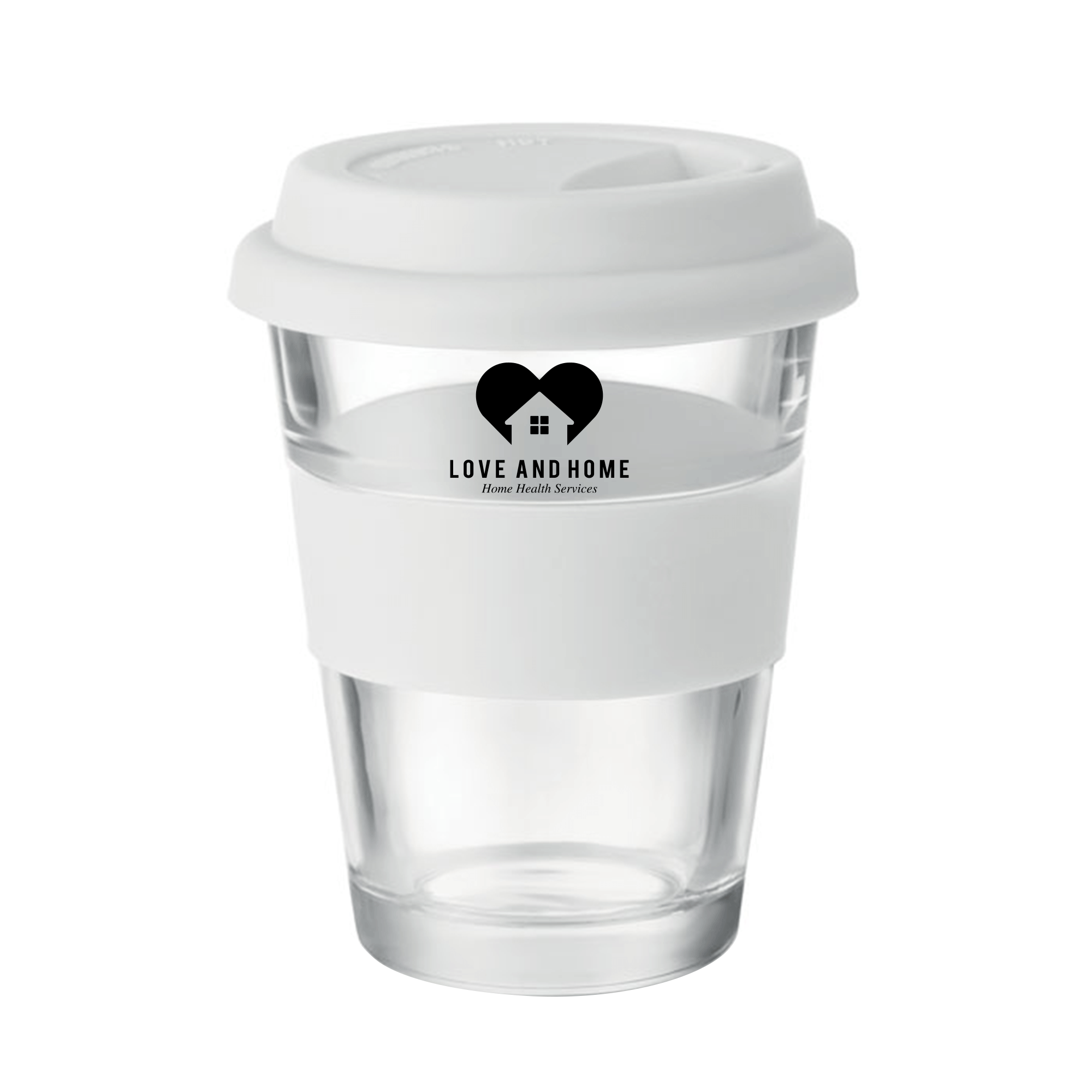 Vaso de cristal con tapa y agarre de silicona 350ml promocional