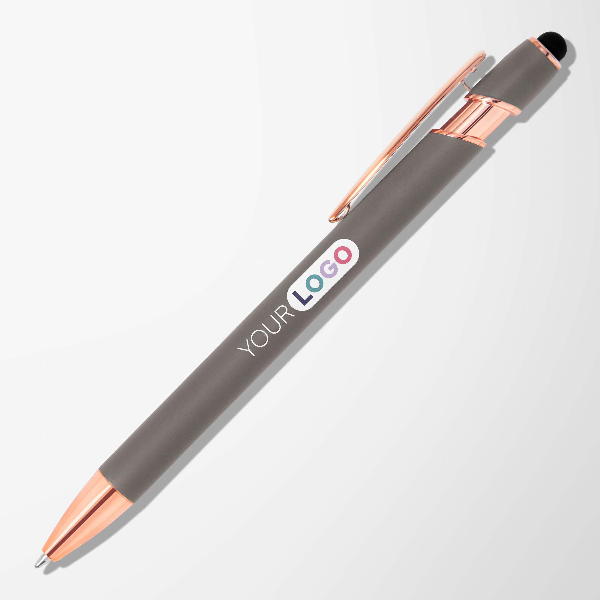 Promotional Full Colour Alpha Stylus Pen with Rose Gold Trim | Pens.com