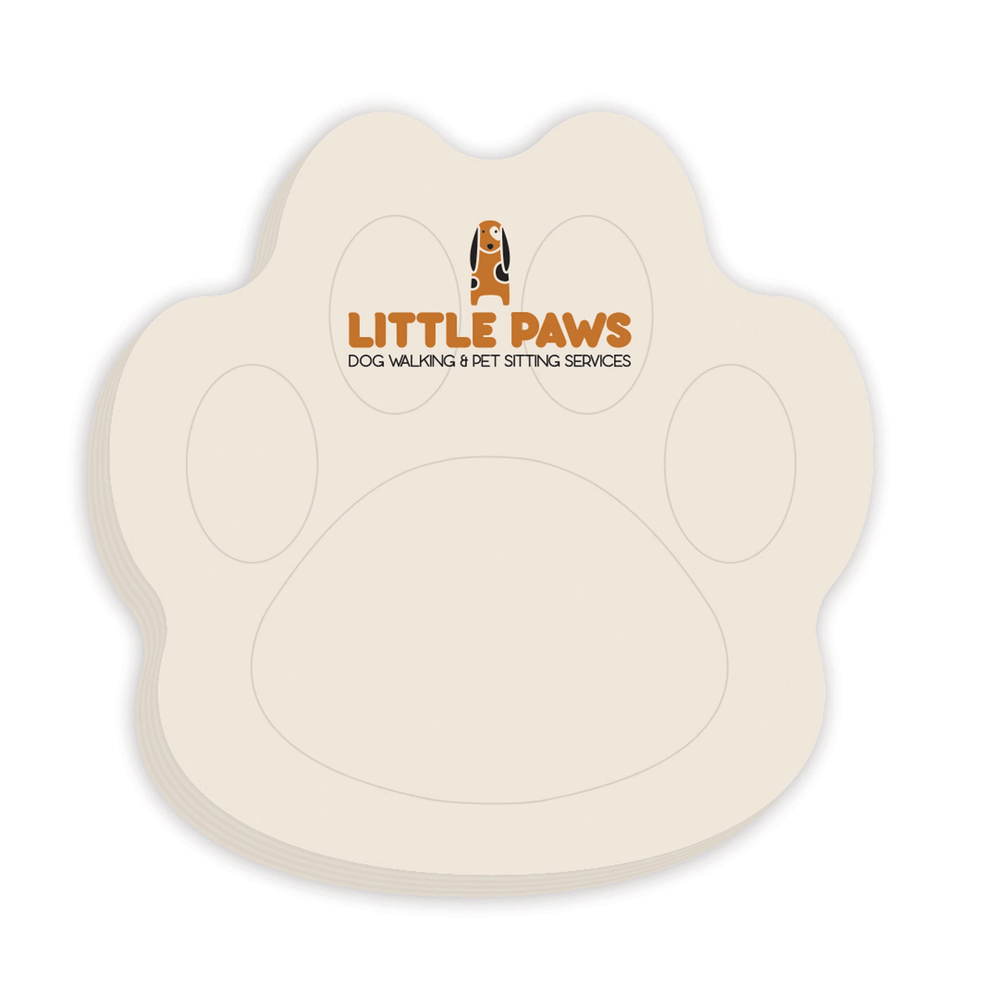 Custom 3'' x 3'' Paw Shaped Adhesive DieCut Notepads, 25 Sheets