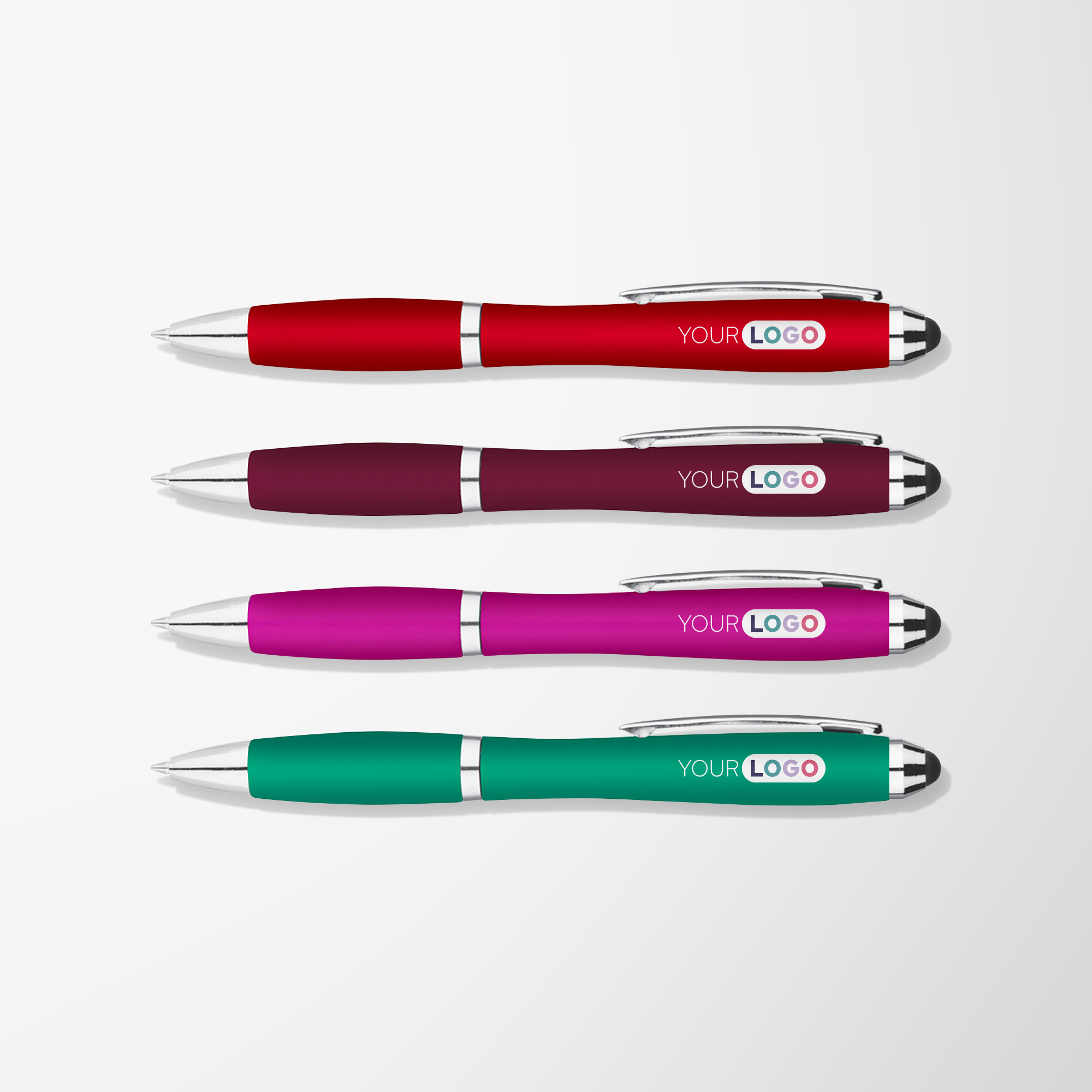 Custom Full Color Metallic Curvaceous Stylus Pen | Pens.com