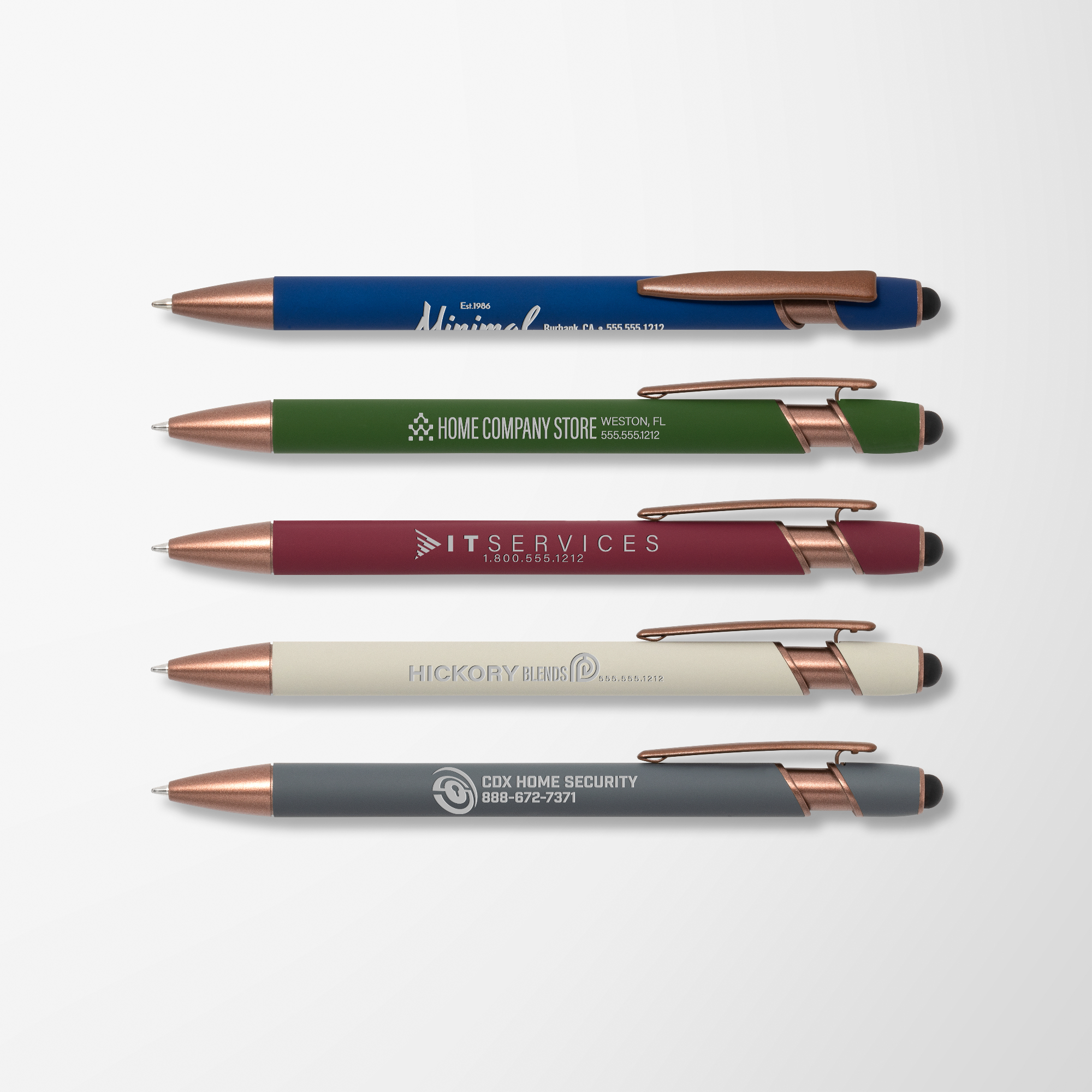 Promotional Alpha Soft Touch Stylus Pen with Bronze Trim with Logo