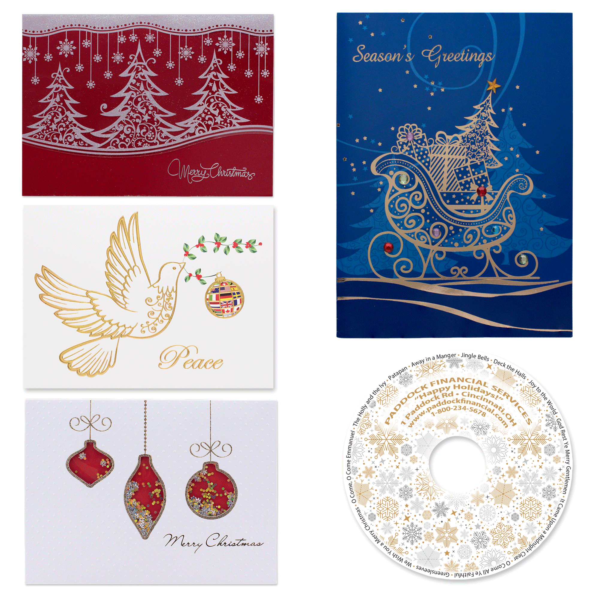 Custom Festive Christmas Card Assortment with CD | Pens.com