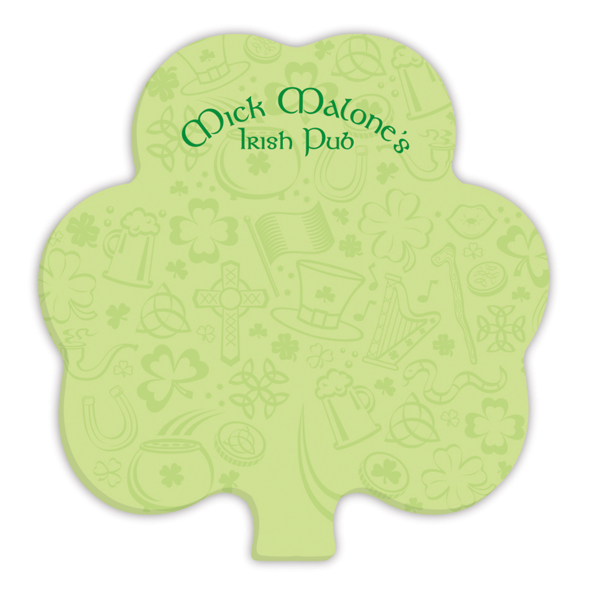 Custom 3'' x 3'' Shamrock Shaped Adhesive DieCut Notepads, 25 Sheets