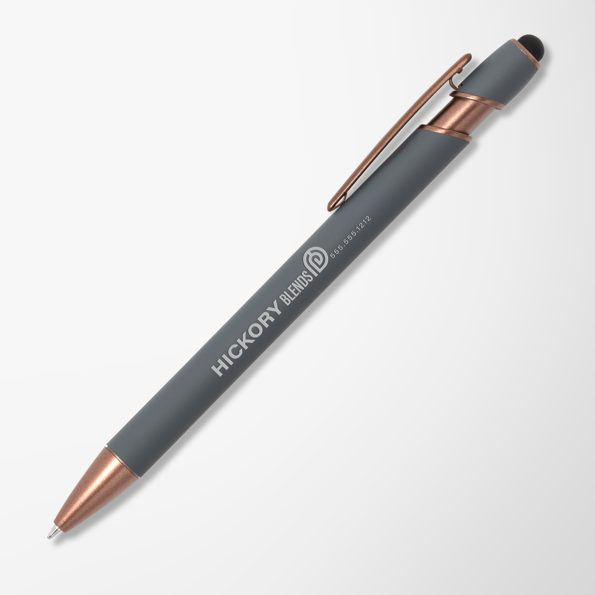 Custom Alpha Soft Touch Stylus Pen with Bronze Trim | Pens.com